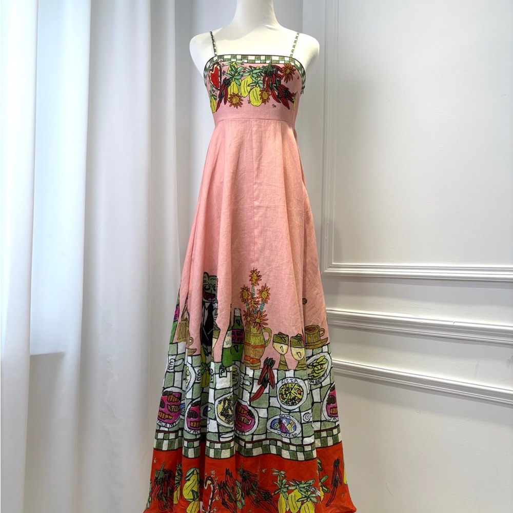 ALEMAIS Pink & Red Printed Strap Maxi Dress